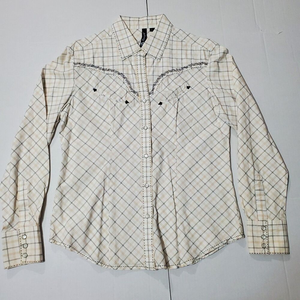 Cowgirl Plaid Shirt For Women's, Western‎ Style Long Sleeve, Button Down  Size L